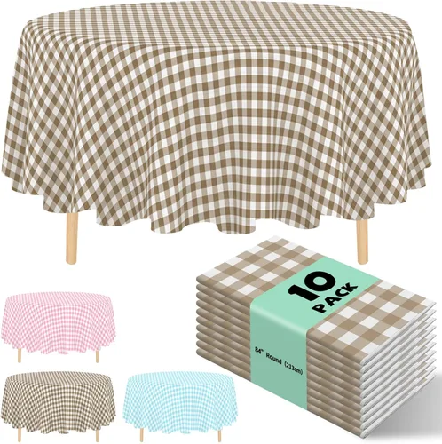 Miniatura 27 de Paquete de 10 manteles desechables de plástico premium de 54 x 108 pulgadas, mantel rectangular para mesa, para cumpleaños, bodas, Navidad, Beige