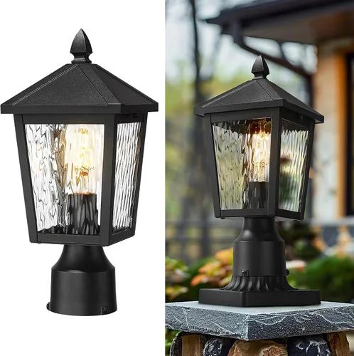 Miniatura 13 de zeyu Lámpara de poste de linterna con sensor de fotocélula, iluminación de poste al aire libre del atardecer al amanecer de 13.7 pulgadas, accesorio
