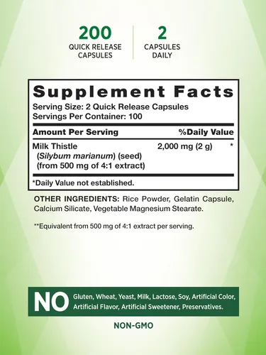 Miniatura 2 de Nature's Truth Suplemento de cardo mariano 200 cápsulas Extracto de semilla sin OMG y sin gluten Silimarina Marianum