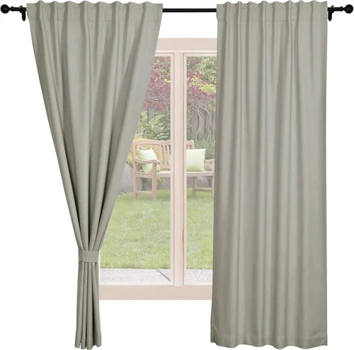 Miniatura 22 de Frelement Cortinas opacas de lino natural, paneles de cortinas con bolsillo para barra y pestaña trasera, para sala de estar, cortinas