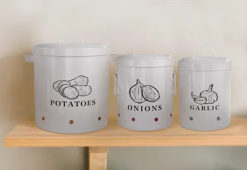 Miniatura 3 de KooK Botes de almacenamiento de cocina de papa, cebolla y ajo, contenedores rústicos de granja con agujeros de aireación, latas de verduras vintage