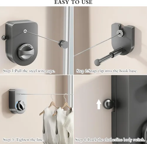 Miniatura 8 de CICUFY Tendedero retráctil para interiores, línea de ropa que no se hunde al aire libre, tendedero resistente de 13.7 pies con varilla telescópica