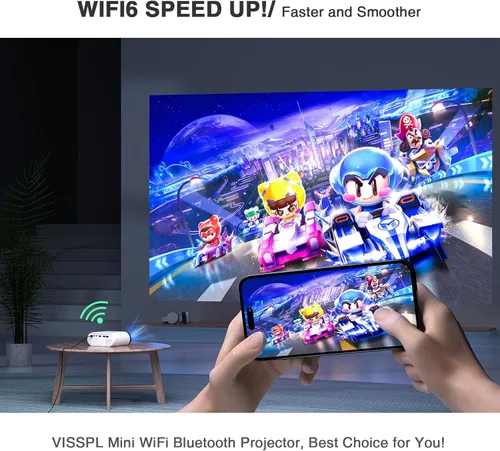 Miniatura 4 de Mini proyector con WiFi y Bluetooth, proyector VISSPL Full HD 1080P, proyector portátil para exteriores con trípode, proyector de cine en casa