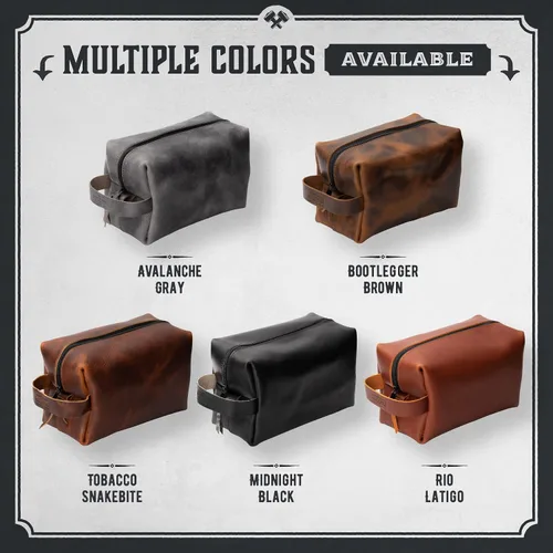 Miniatura 5 de Main Street Forge Dopp Kit Neceser de cuero de grano completo premium para hombres Fabricado en Estados Unidos Paquete de viaje para artículos