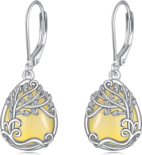 Miniatura 287 de Aretes colgantes con forma de lágrima de filigrana de piedra lunar de plata de ley 925 con cierre de palanca para mujer, regalos de joyería