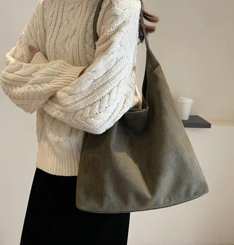 Miniatura 2 de Bolsos de ante modernos para mujer Bolsos de trabajo Bolsos de ante retro Bolso de mano holgado para viajes Bolso de oficina Bolso universitario 2025