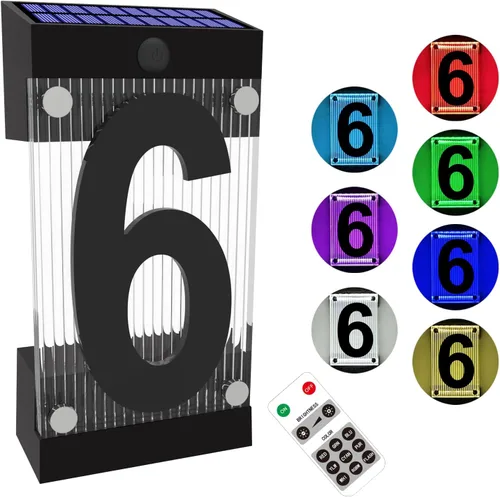 Miniatura 14 de Números solares de casa para exteriores, número acrílico 3D, control remoto de luz colorida, letrero de dirección solar, números de dirección