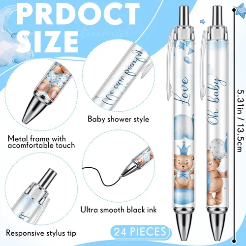 Miniatura 2 de Chuangdi 24 piezas de bolígrafos de bola retráctiles para niños, osos bebés, bolígrafos de bola de color negro para fiesta de baby shower