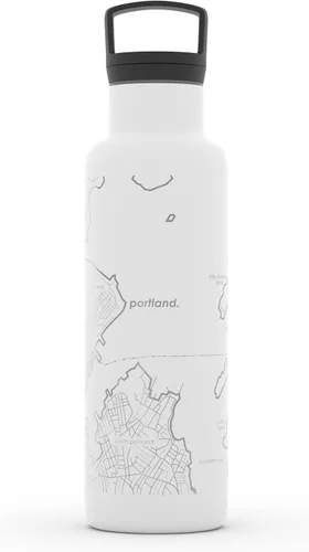 Miniatura 185 de Well Told Botella de agua aislada con mapa de Washington DC grabado, botella de acero inoxidable grabada (21 onzas, blanco) botella aislada de mapa