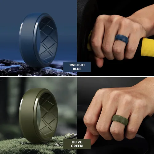 Miniatura 34 de Egnaro - Anillos de silicona para hombre, 25/64 pulgadas (10 mm) de ancho y 3/32 pulgadas (2.5 mm) de grosor, alianzas de boda de goma, paquete
