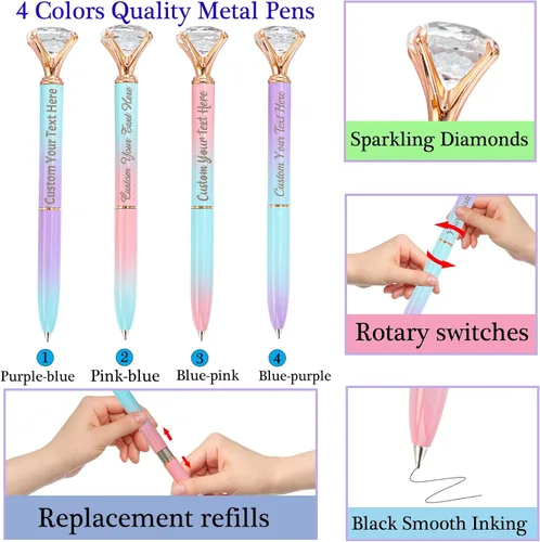 Miniatura 3 de Qingxily Hasta 300 bolígrafos de diamante, bolígrafos personalizados con nombre y texto grabado, bolígrafo de metal de cristal personalizado a