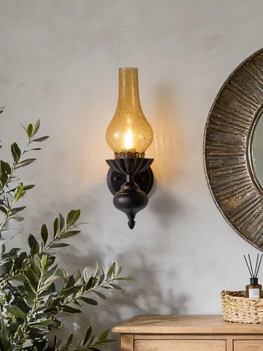 Miniatura 4 de Aplique de pared vintage, lámpara de pared rústica con acabado de bronce antiguo, lámpara de pantalla de vidrio industrial de granja para Ámbar
