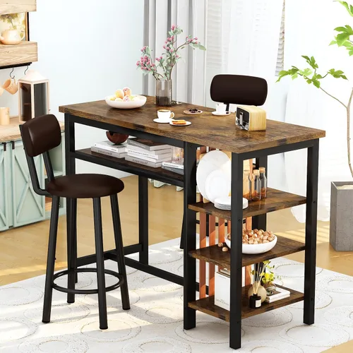 Miniatura 5 de Recaceik Juego de mesa de comedor de bar de 47 pulgadas para 2, juego de mesa de bar y sillas de 3 piezas, juego de mesa de comedor de altura