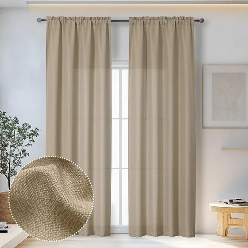 Miniatura 19 de OWENIE Bob Juego de 2 Paneles de Cortinas Negras de Cocina para Ventanas de 36 Pulgadas de Largo, Cortinas Cortas de Café con Textura de Lino