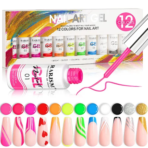 Miniatura 12 de RARJSM Arte de uñas en gel con líneas, conjunto de pintura de gel de colección de algodón de azúcar, pintura con alambre y dibujo de gel para diseño
