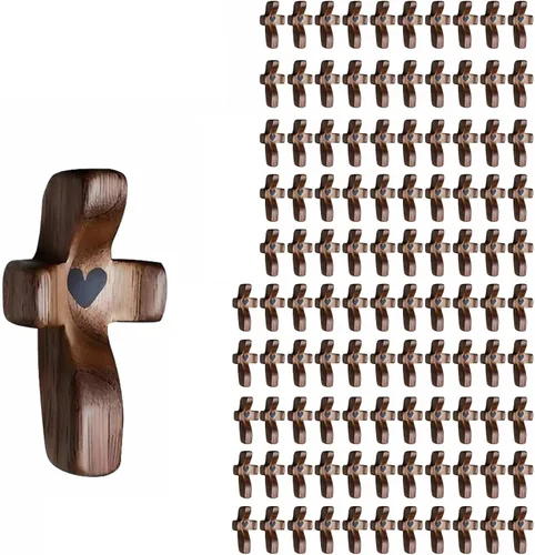 Miniatura 16 de Cruz de oración de bolsillo de madera, paquete de 105 cruces de madera de mano para iglesia, regalo cristiano, ministerio, regalos de escuela