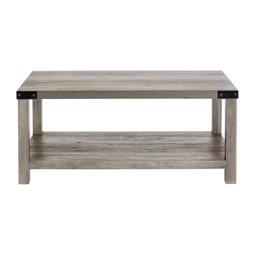 Miniatura 4 de ROCKPOINT Muebles estilo granero estilo granja rectangular acento mesa de centro, gris lavado