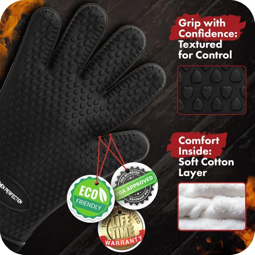 Miniatura 3 de KITCHEN PERFECTION Guantes de silicona para horno ahumador -Guantes de barbacoa extremadamente resistentes al calor-maneja la comida caliente