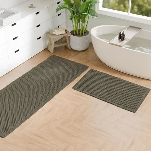 Miniatura 21 de Hiasan Tapete de baño de punto gofre, súper absorbente, antideslizante, con borlas, lavable a máquina, tapete con parte trasera de goma ultra suave