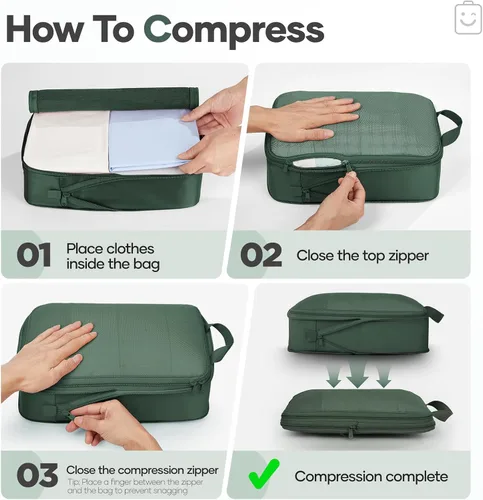 Miniatura 3 de Veken Juego de 11 cubos de compresión para artículos esenciales de viaje, bolsas organizadoras compresibles expandibles grandes para ropa, bolsas