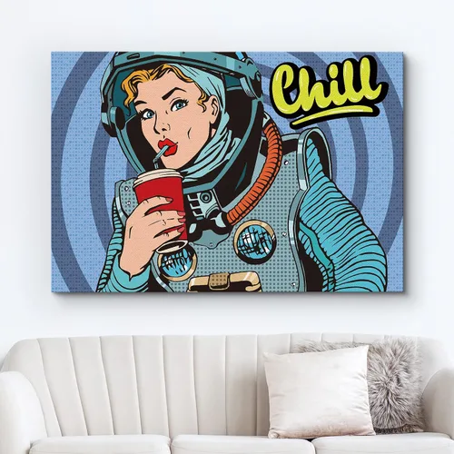 Miniatura 2 de wall26 Lienzo impreso para pared, diseño vintage de los años 60, cómic, astronauta, Chill Lady Bebiendo soda, cultura pop, dibujos de moda, arte