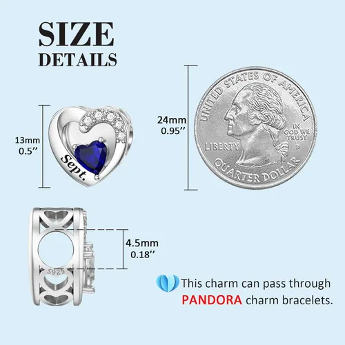 Miniatura 40 de SEVENWELL Dijes de piedra natal con flor grabada para el mes de nacimiento, pulsera de plata de ley 925, feliz cumpleaños para mujer