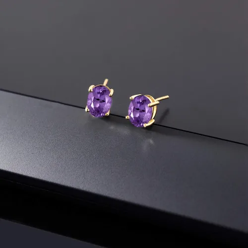 Miniatura 258 de Gem Stone King Aretes de oro de 14 quilates con piedra natal ovalada de 0.315 x 0.236 in Aretes de oro para mujer