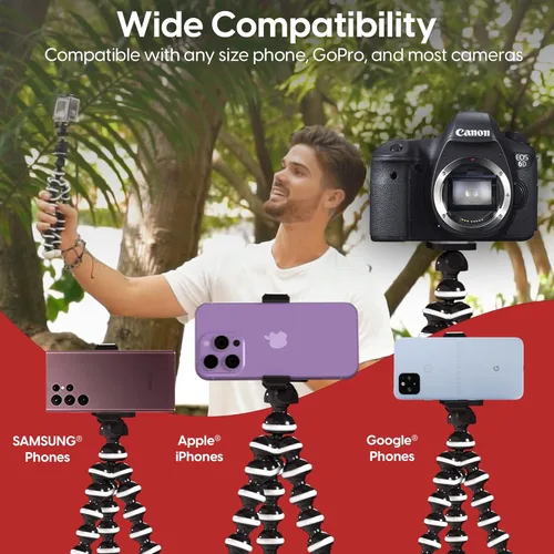 Miniatura 3 de TALK WORKS Trípode flexible para iPhone, Android, cámara, patas flexibles, soporte ajustable con mini control remoto inalámbrico para selfies