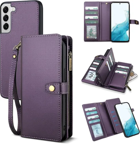 Miniatura 31 de TwoHead Funda tipo cartera para Samsung Galaxy S22 Ultra con tarjetero y funda magnética desmontable, funda de cuero con protección completa