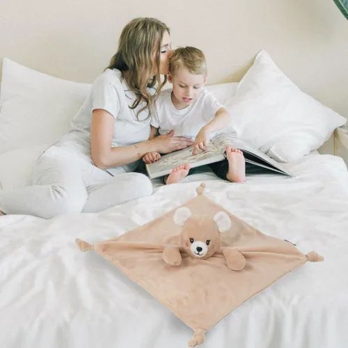 Miniatura 5 de KINREX Manta de seguridad de oso de peluche para bebés, toalla calmante de felpa suave, juguete de edredón unisex para bebé, compañero de sueño