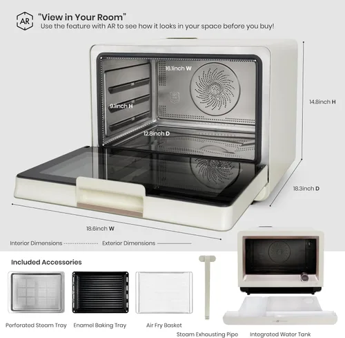 Miniatura 8 de VAL CUCINA Horno de Convección al Vapor 7 en 1 de Encimera con Freidora de Aire, Hornear, Sous Vide, Fermentar, Recetas Integradas