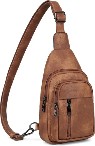 MASINTOR Bolso bandolera para mujer - Riñonera cruzada con cuero vegano - Mochila ajustable para viajes, Marrón mocha, Bandolera