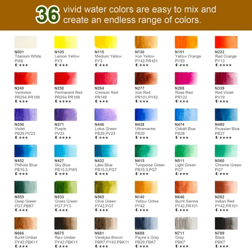 Miniatura 5 de Woomer Juego de pintura de acuarela, 36 colores vibrantes con pincel de agua y 10 papeles de acuarela de algodón de alta calidad (32 K), perfecto