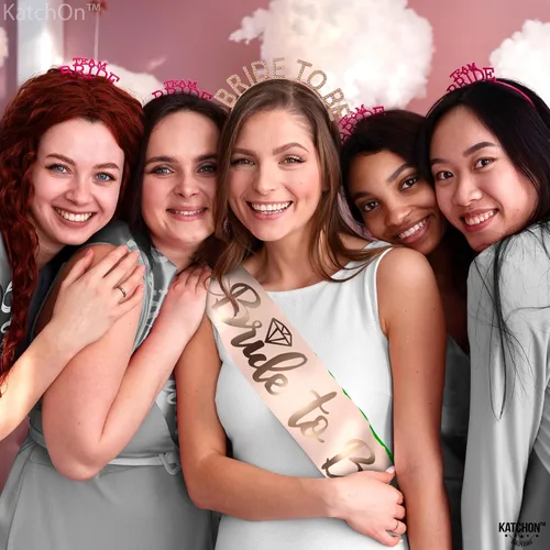 Miniatura 6 de KatchOn, Banda y diadema de oro rosa para la novia, paquete de 2, banda y tiara de novia para decoraciones de despedida de soltera, banda y corona
