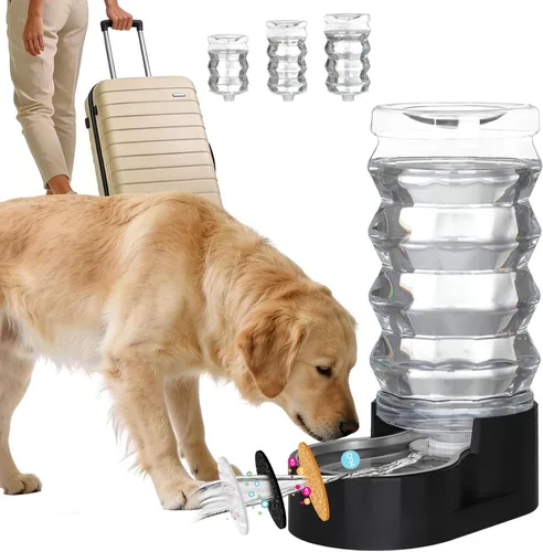 Miniatura 8 de RIZZARI Dispensador de agua grande para perros: 8L de gravedad elevada en negro, dispensador automático de acero inoxidable con cepillo Perla