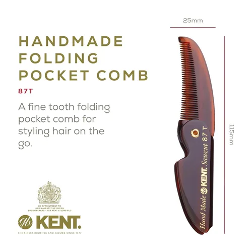 Miniatura 2 de Kent 87T Combo Peine plegable hecho a mano para hombres, peine alisador de pelo de dientes finos para el cuidado diario del cabello, barba o bigote