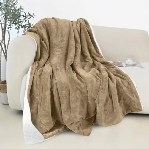 Miniatura 40 de Elegant Comfort - Manta reversible y ultra suave de franela con forro polar - Manta de sherpa navideña de invierno - Ligera, suave y acogedora