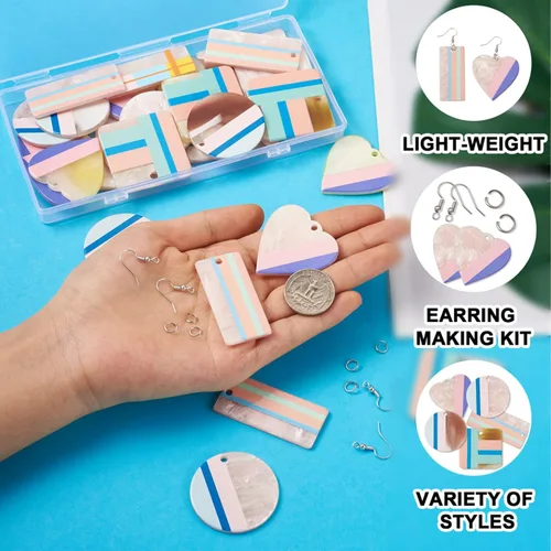 Miniatura 3 de Mega Pet 32 dijes de resina impresos en 3D de 2 tonos geométricos planos de resina epoxi, forma cuadrada, forma rectangular, para hacer aretes
