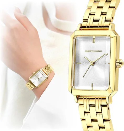 Miniatura 8 de Roberto Marino RM1982 Reloj de Lujo para Mujer Rectangular en Oro Movimiento de Cuarzo Japonés, Diseño Vintage de Acero Inoxidable, Esfera