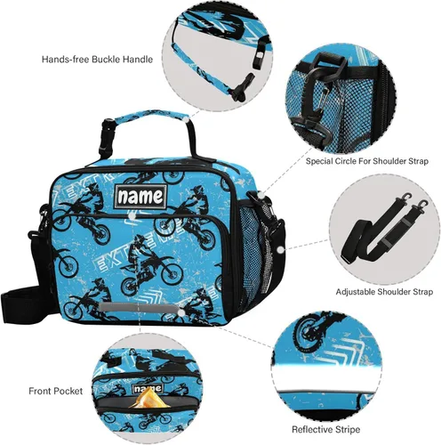 Miniatura 3 de Bolsa de almuerzo azul personalizada para vehículos deportivos de motocross, para niños, niñas, niños, bolsas de almuerzo personalizadas con tu