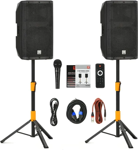 EXOTON C-12AP - Altavoces PA profesionales de doble alimentación de 12 pulgadas, sistema PA activo y pasivo de 1500 W con pantalla LCD a color,