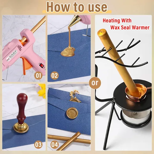 Miniatura 6 de PAXCOO - 20 varillas de cera para sellar, pistola de pegamento para invitaciones de boda, cartas, sobres, tarjetas y manualidades (oro antiguo)