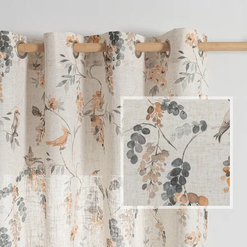 Miniatura 21 de MYSKY HOME Cortinas de lino para sala de estar, patrón de hojas, semitransparentes, cortinas verticales, decoración de estilo hawaiano, textura