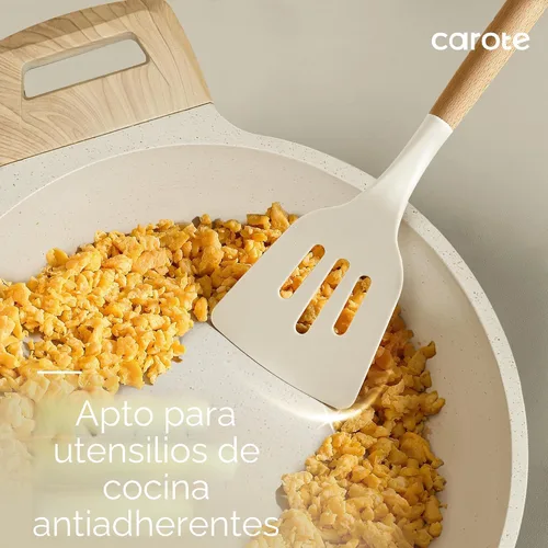 Miniatura 4 de CAROTE Juego de utensilios de cocina de silicona, juego de 10 utensilios de cocina para cocinar, juego de espátulas sin BPA con asas de madera