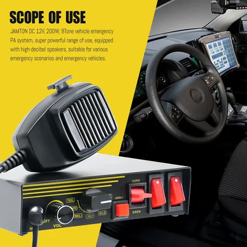 Miniatura 2 de Sistema de sirena de policía de emergencia de 200 W, 12 V, 9 tonos, bocina de altavoz delgada, micrófono de mano, para vehículos de emergencia
