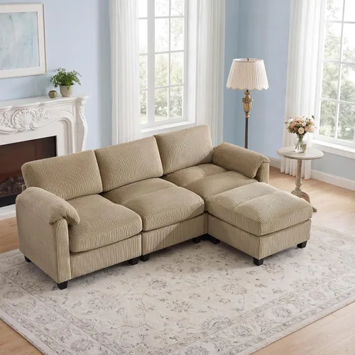 Miniatura 20 de Sofá biplaza modular de 61 pulgadas, asiento extra profundo para sala de estar, sofá de pana profundo con almohadas para reposabrazos, cosido