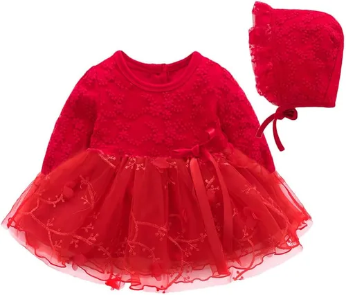 Miniatura 55 de Vestido de otoño de manga larga para niña pequeña, vestido de encaje con flores, boda, primer cumpleaños, bautizo, vestido con sombrero