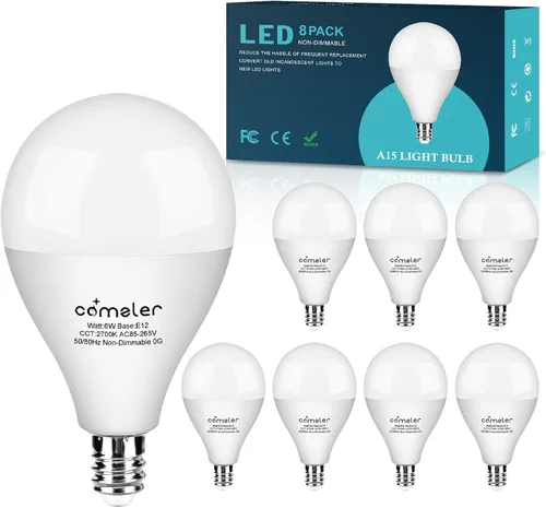 Miniatura 13 de comzler - Bombillas LED para ventilador de techo, bombillas de candelabro - Equivalente a 60 W, 4000 K, luz blanca fría, base E12 de candelabro