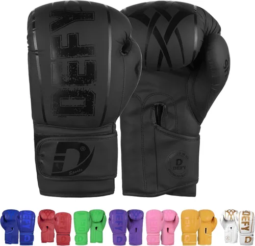 DEFY - Guantes de boxeo para hombres y mujeres, guantes de boxeo de cuero sintético de alta calidad para entrenamiento, perfectos para perforar