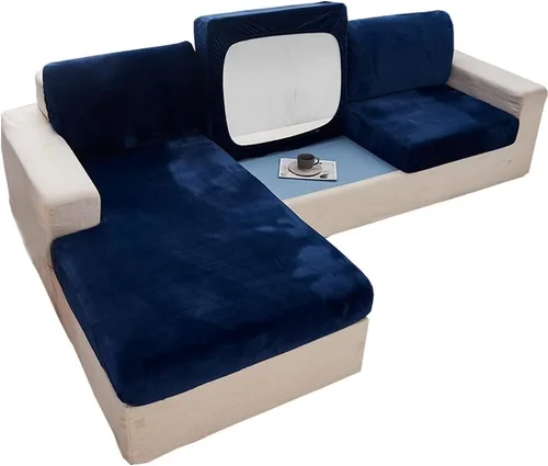 Miniatura 8 de lygooh Fundas de cojín de terciopelo elásticas para sofá, fundas de cojín para sofá, protector de muebles con parte inferior elástica para sofá